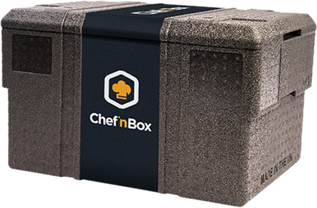 Insulated Chef’nBox delivery crate with branded sleeve.